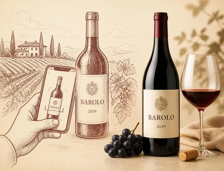 Vinetiket bliver fotograferet med MYVINO-appen